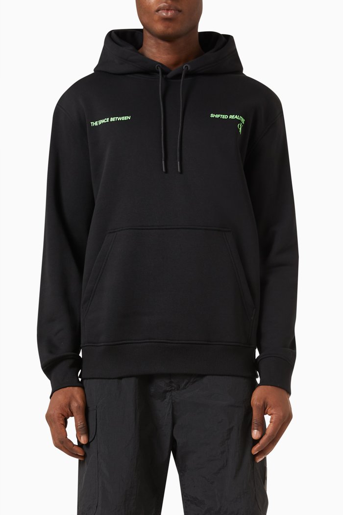 

Landscape Print Hoodie in Cotton, Black
