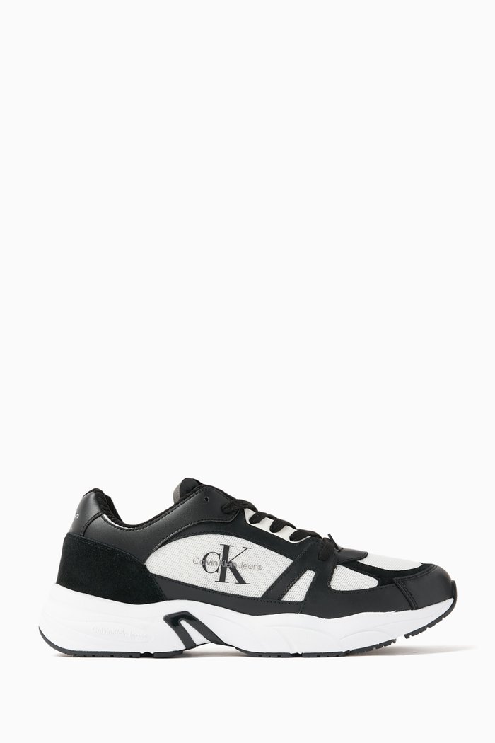 

Retro Tennis Sneakers in Mesh, Suede & Leather, Black