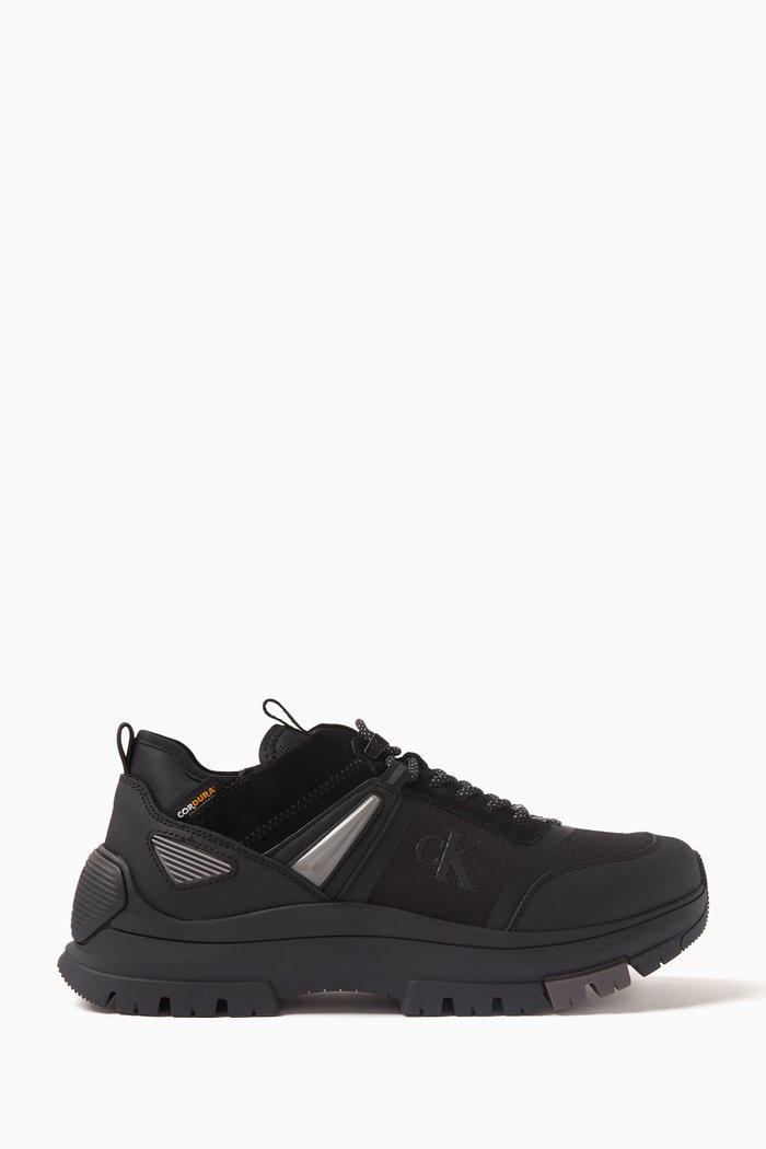 

Hiking Lace-up Low-top Sneakers in Mixed Fabric, Black