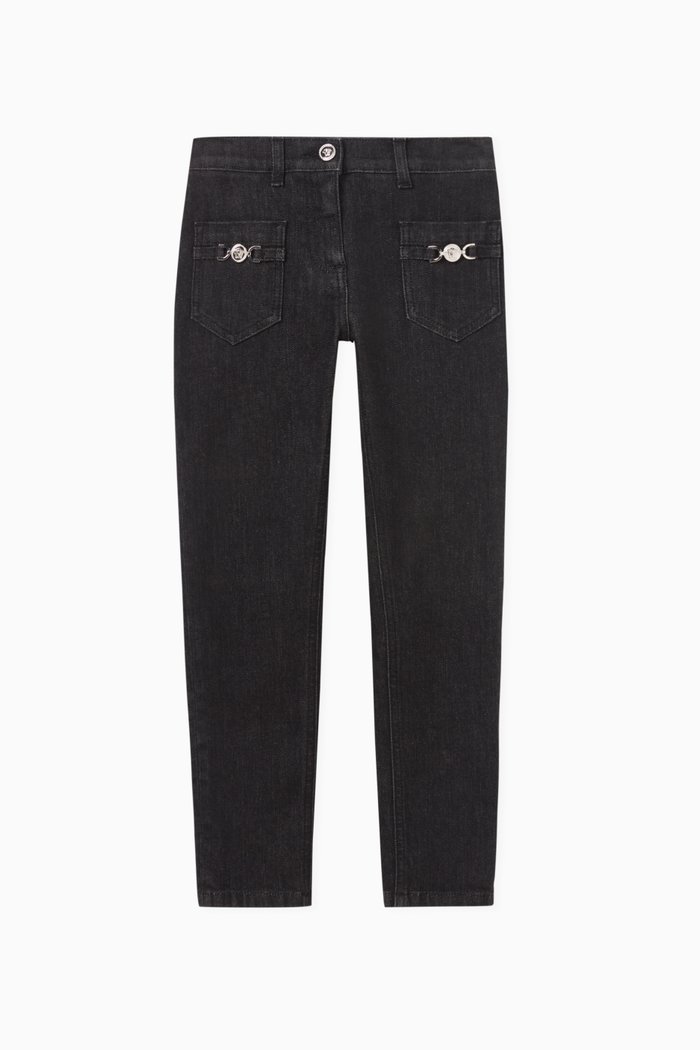 Medusa-Plaque Jeans in Denim Stretch, Black