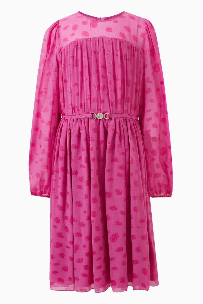 

Polka Dot Print Dress in Silk, Pink