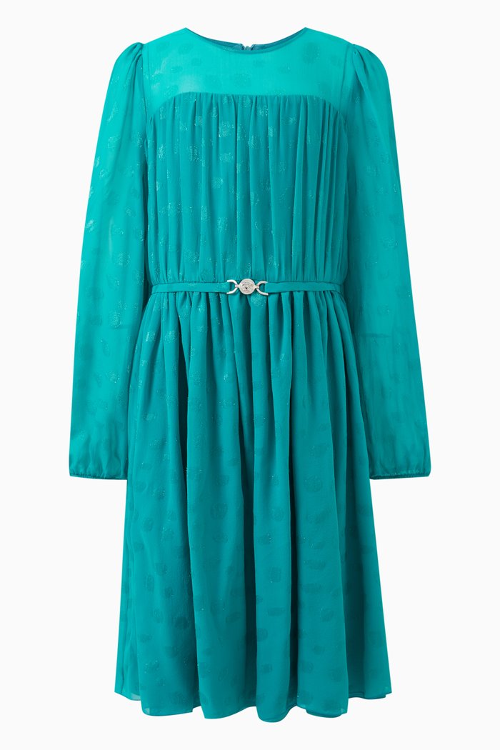 

Polka Dot Print Dress in Silk, Green