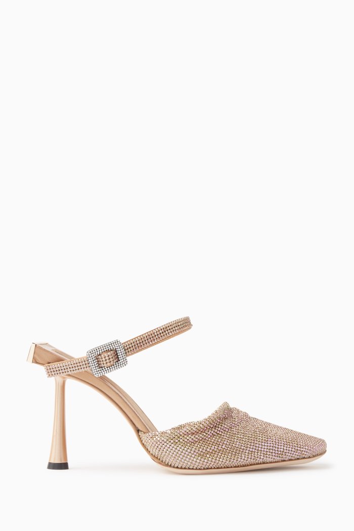 

Elena 95 Mules in Rhinestone Mesh, Gold