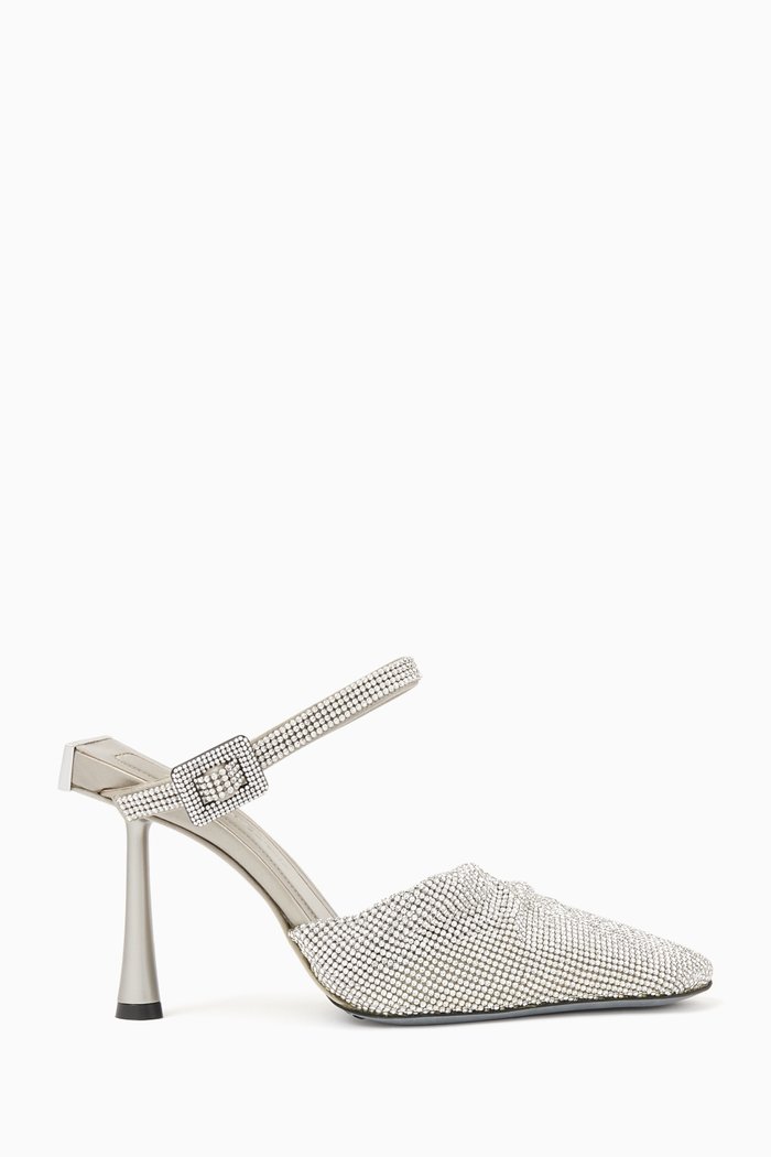 

Elena 95 Mules in Crystal Mesh, Silver