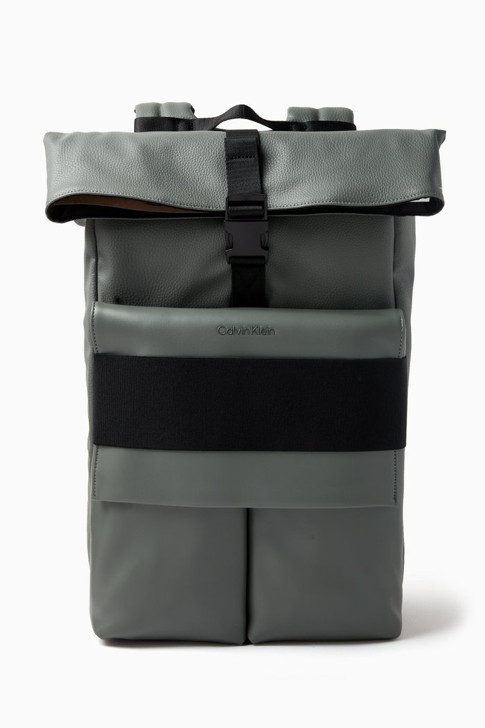 

Roll-Top Backpack in Textured Faux Leather, Green