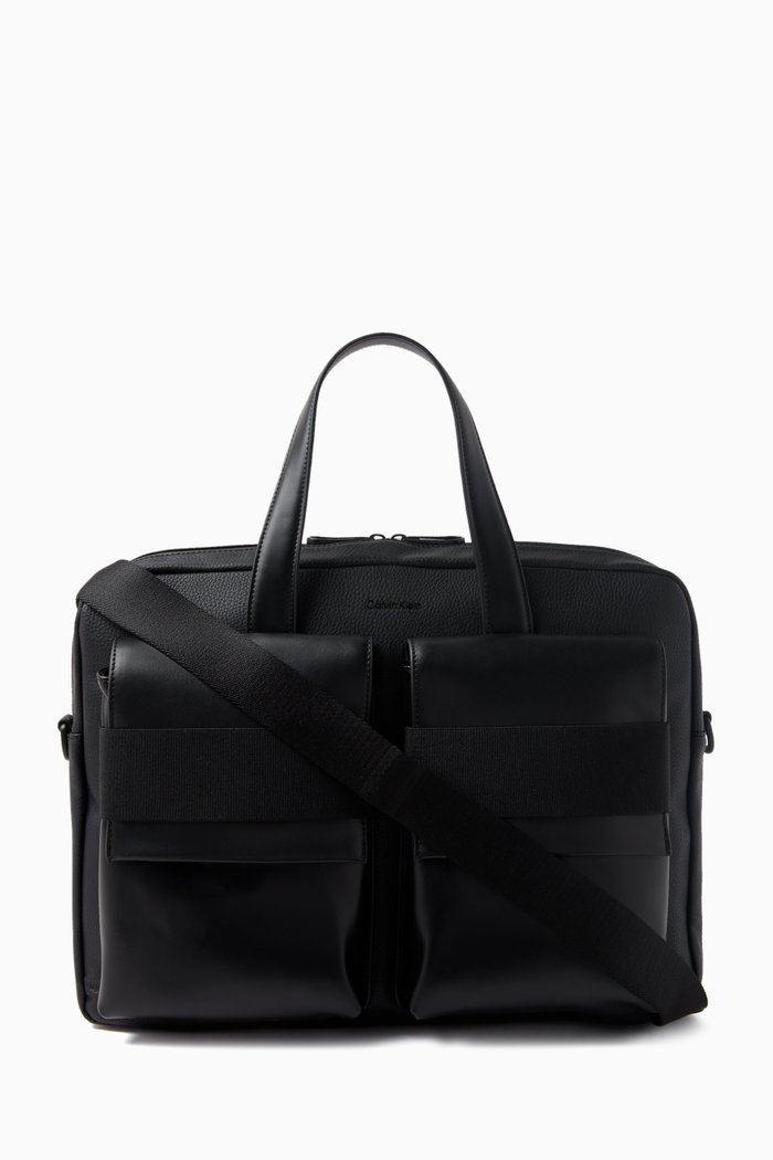 

Logo Laptop Bag in Faux Leather, Black