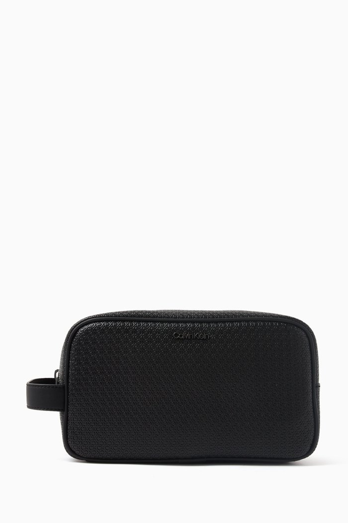 

Logo Wash Bag in Faux Leather, Black