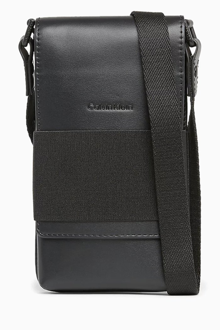 Crossbody Phone Bag in Faux Leather, Black