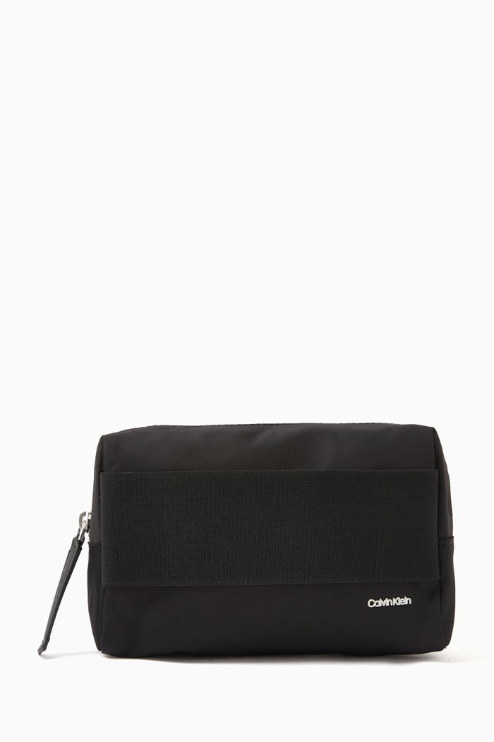 

Wide Strap Washbag in Nylon, Black