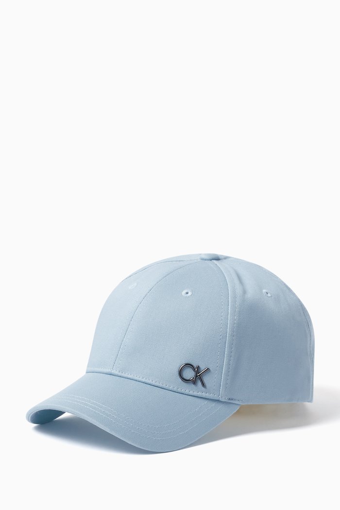 

CK Bombed Metallic Logo Baseball Cap in Cotton, Blue