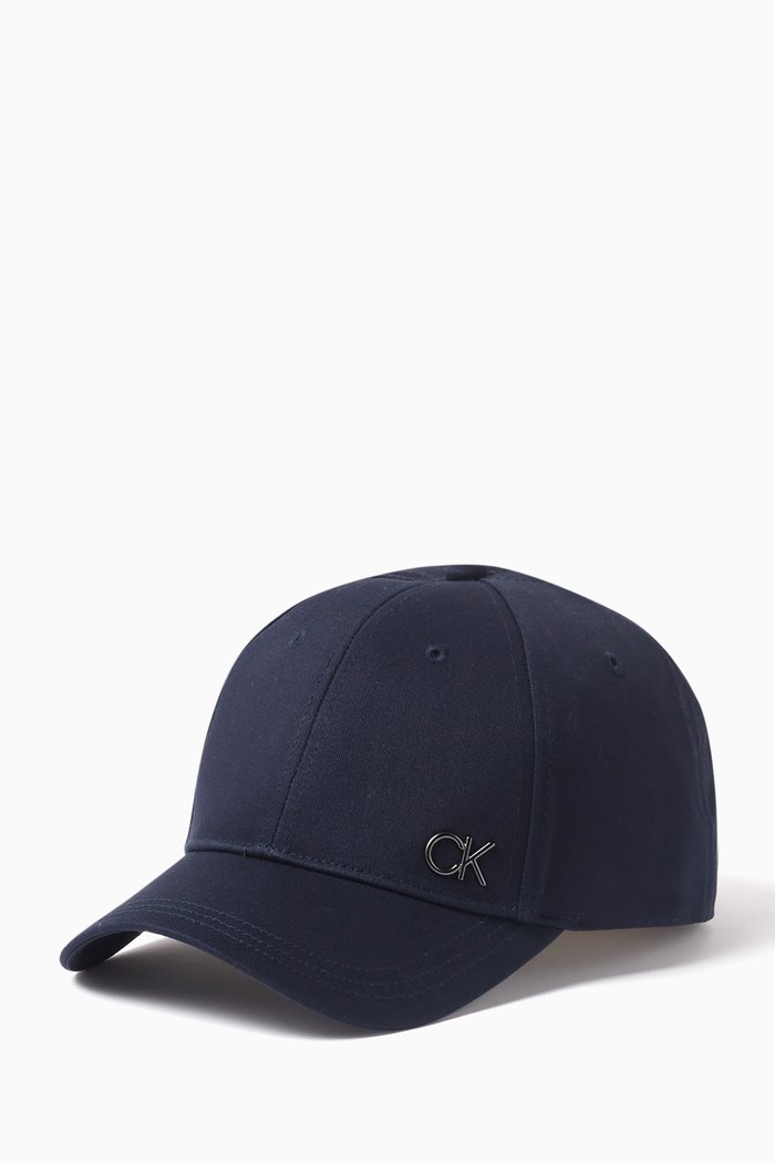 

CK Bombed Metallic Logo Baseball Cap in Cotton, Blue