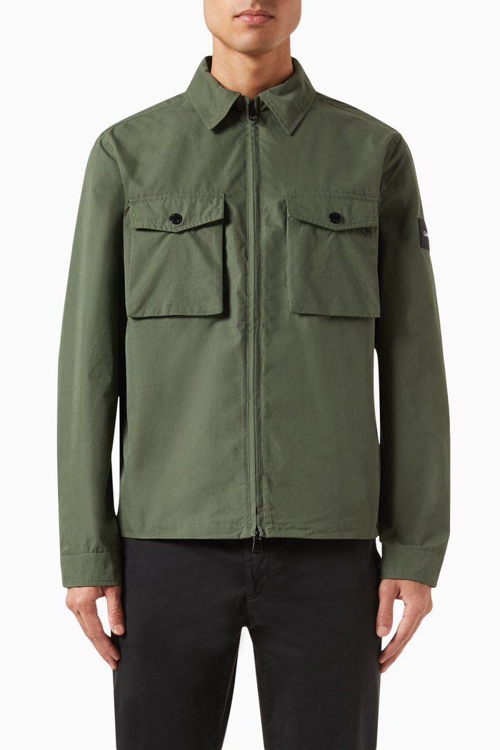 

Zip Up Shirt Jacket in Cotton-blend, Green