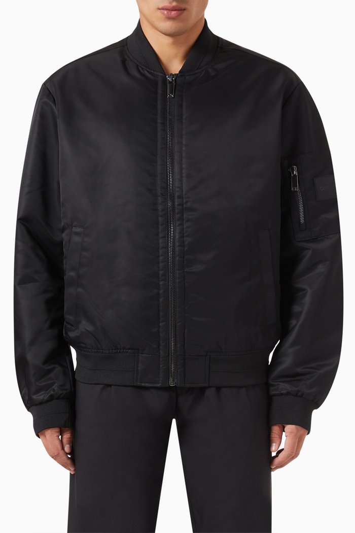 

Logo-patch Bomber Jacket in Recycled Sateen, Black