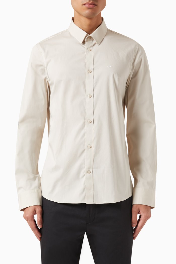 

Logo Slim Shirt in Cotton Stretch, Neutral
