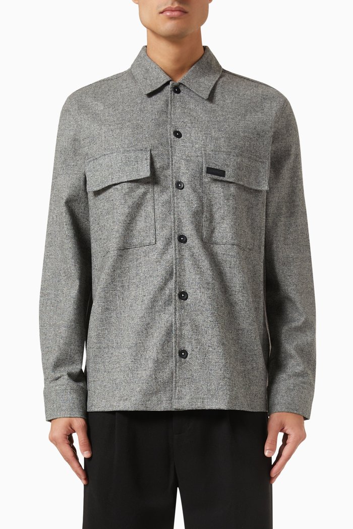

Flannel Button-down Shirt in Wool-blend, Grey