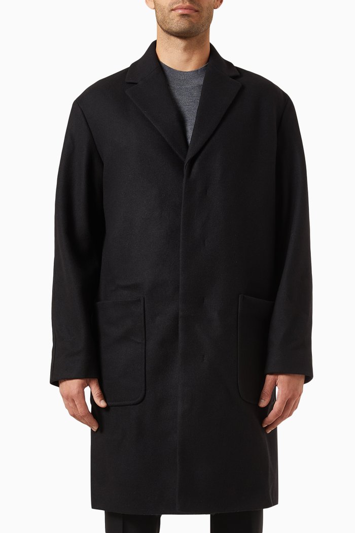 

Invisible Placket Coat in Wool Blend, Black