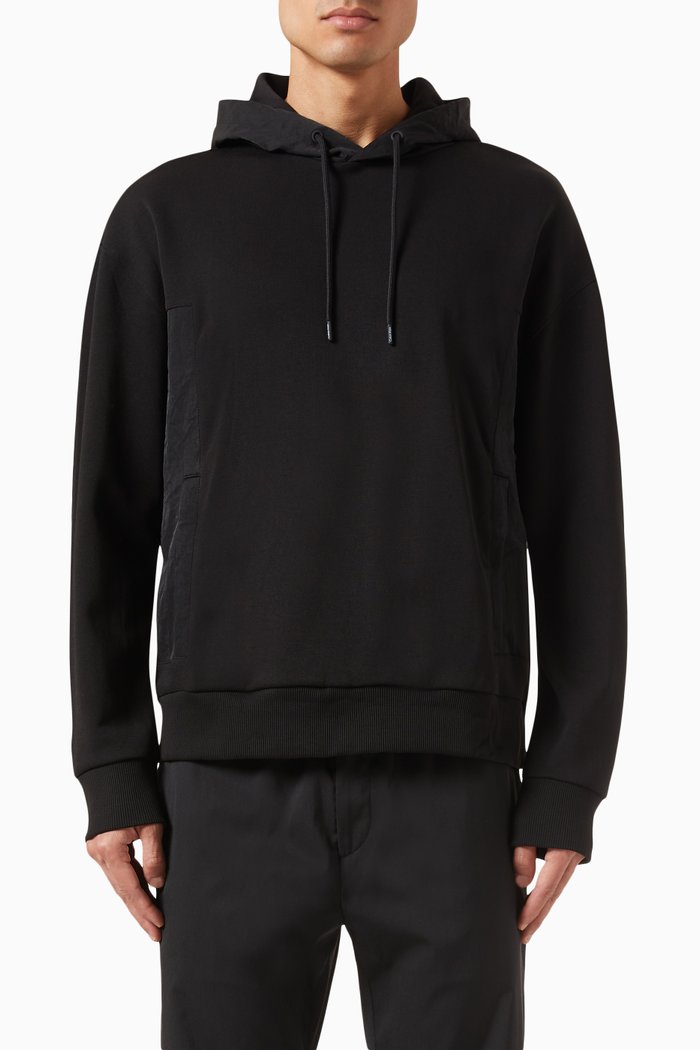 

Textured Hoodie in Cotton-jersey, Black
