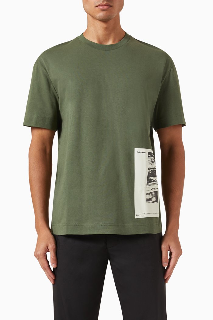 

Graphic-Print T-shirt in Cotton, Green