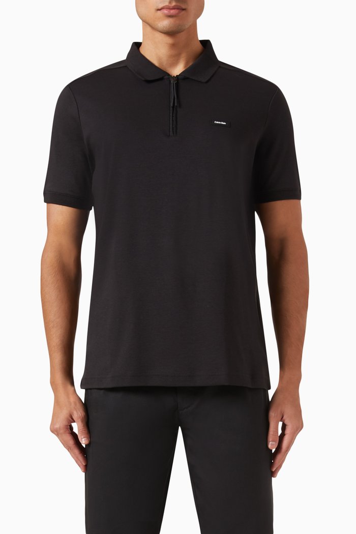 

Slim-fit Polo Shirt in Pique-knit, Black