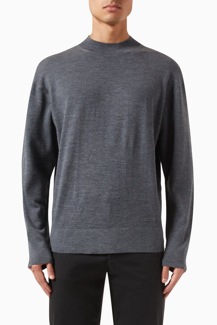 

Mock Neck Sweater in Merino Wool, Grey