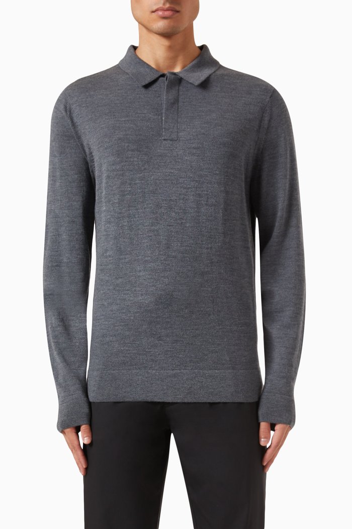

Polo Sweater in Merino Wool, Grey
