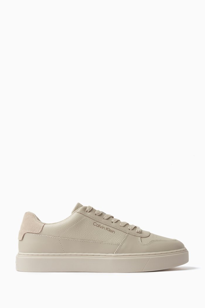 Low-top Sneakers in Faux Leather, Neutral