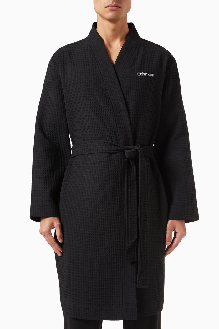 

Logo Bathrobe in Cotton Blend Waffle, Black