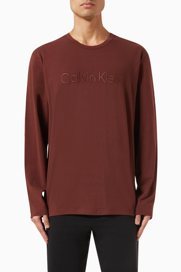 

Logo Pyjama T-shirt in Stretch Cotton Jersey, Brown