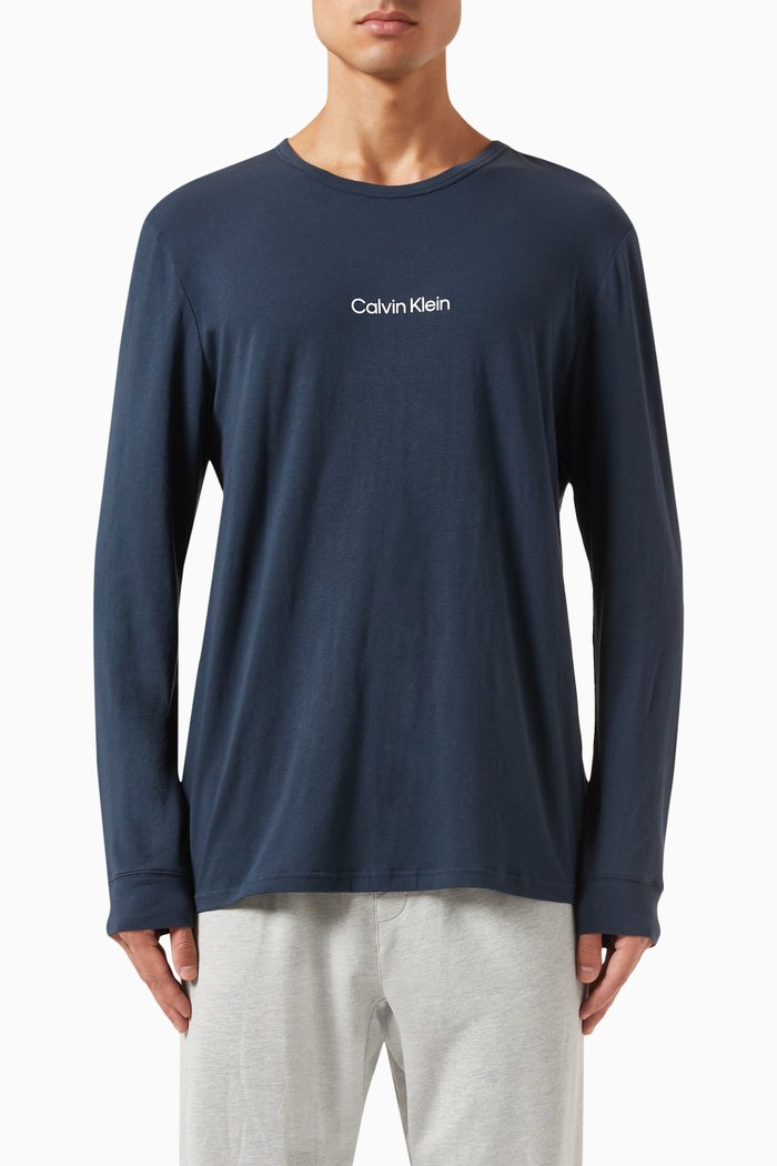 Lounge Long-sleeve T-shirt in Cotton-jersey, Blue