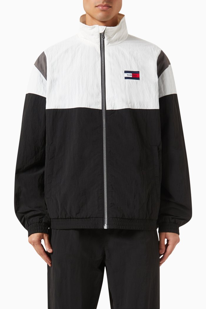 

Colour-blocked Track Jacket in Recycled Nylon-poplin, Black