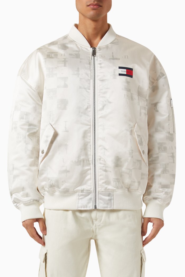 

Checkerboard Bomber Jacket in Nylon-satin, White