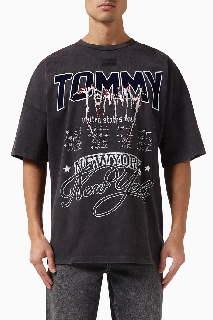 Heavy Wash Graphic Logo T-Shirt in Cotton, Black