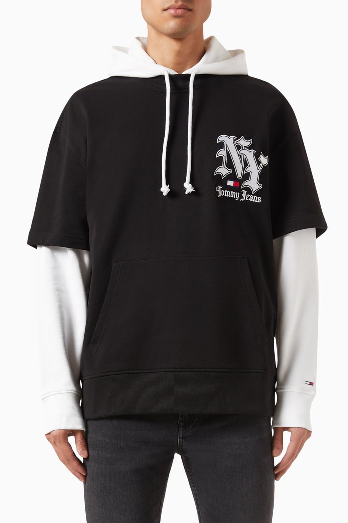 

NY Logo Double-layer Hoodie in Cotton, Black