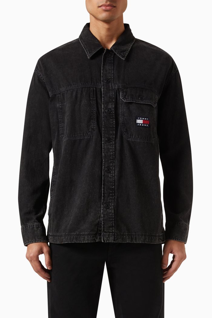 

Essential Overshirt in Faded Denim, Black