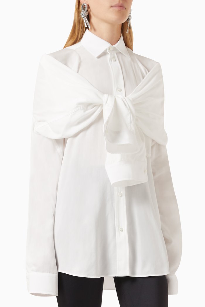 

Knotted Sleeves Oversized-fit Shirt in Lyocell-twill, White