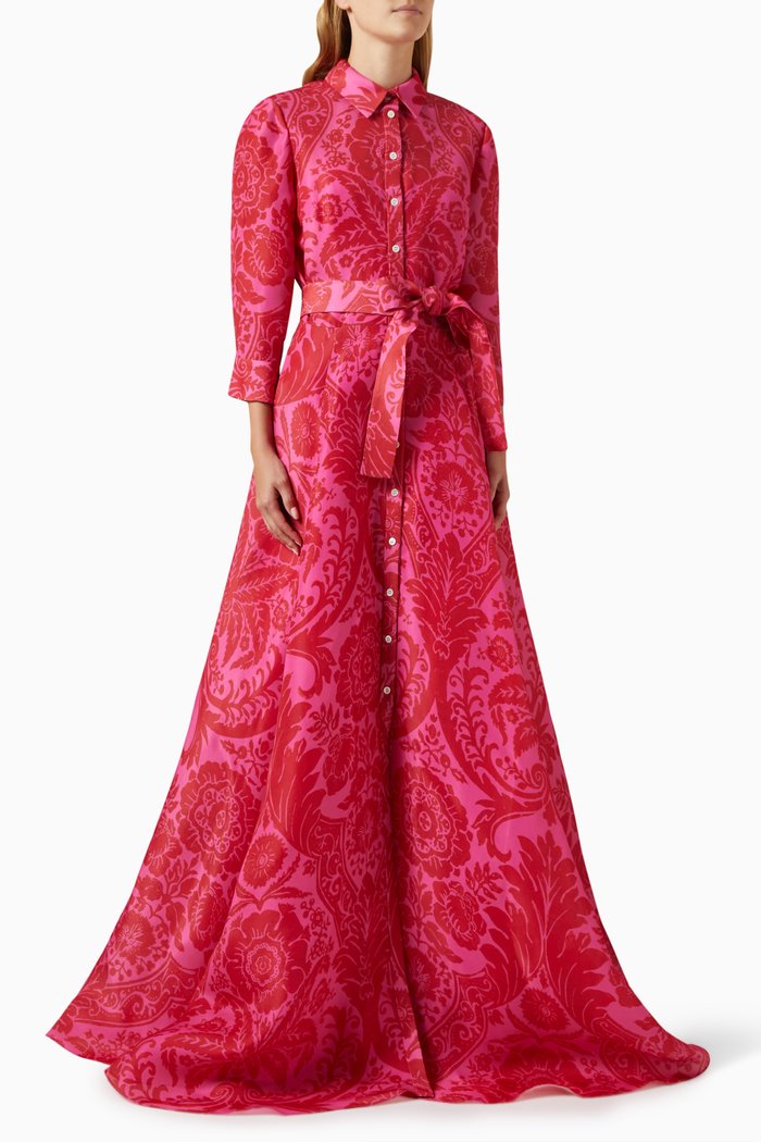 

Printed Trench Gown in Silk, Multicolour