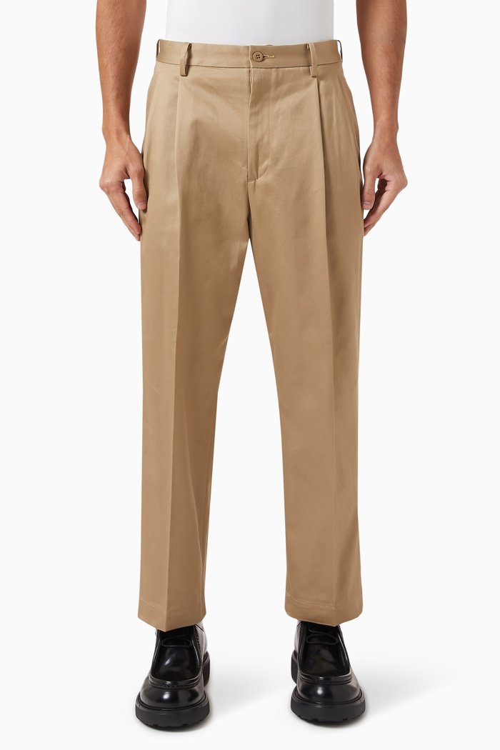 

Double-pleated Chino Pants in Woven-cotton, Neutral