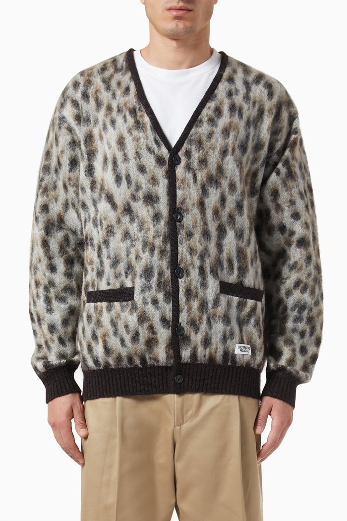 

Leopard-print Cardigan in Mohair Wool-blend, White