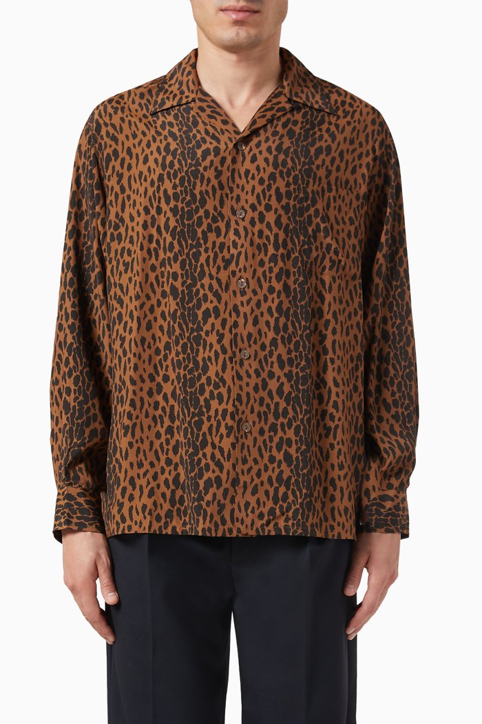 

Leopard-print Hawaiian Shirt in Rayon, Brown