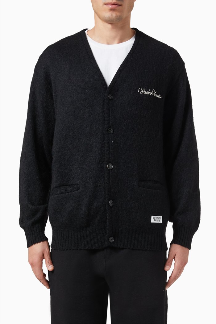 Logo Cardigan in Mohair Wool-blend, Black