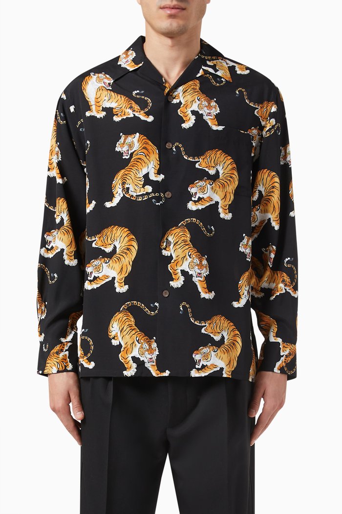 

Tim Lehi Hawaiian Shirt in Rayon, Black