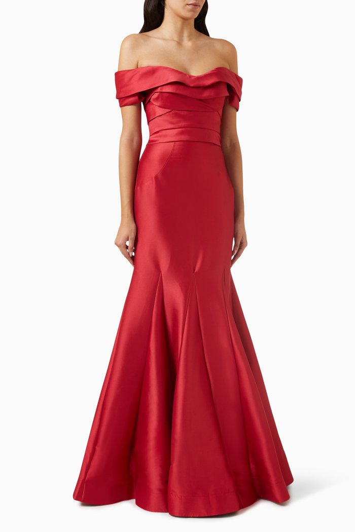 

Off-shoulder Mermaid Gown in Stretch Mikado, Red