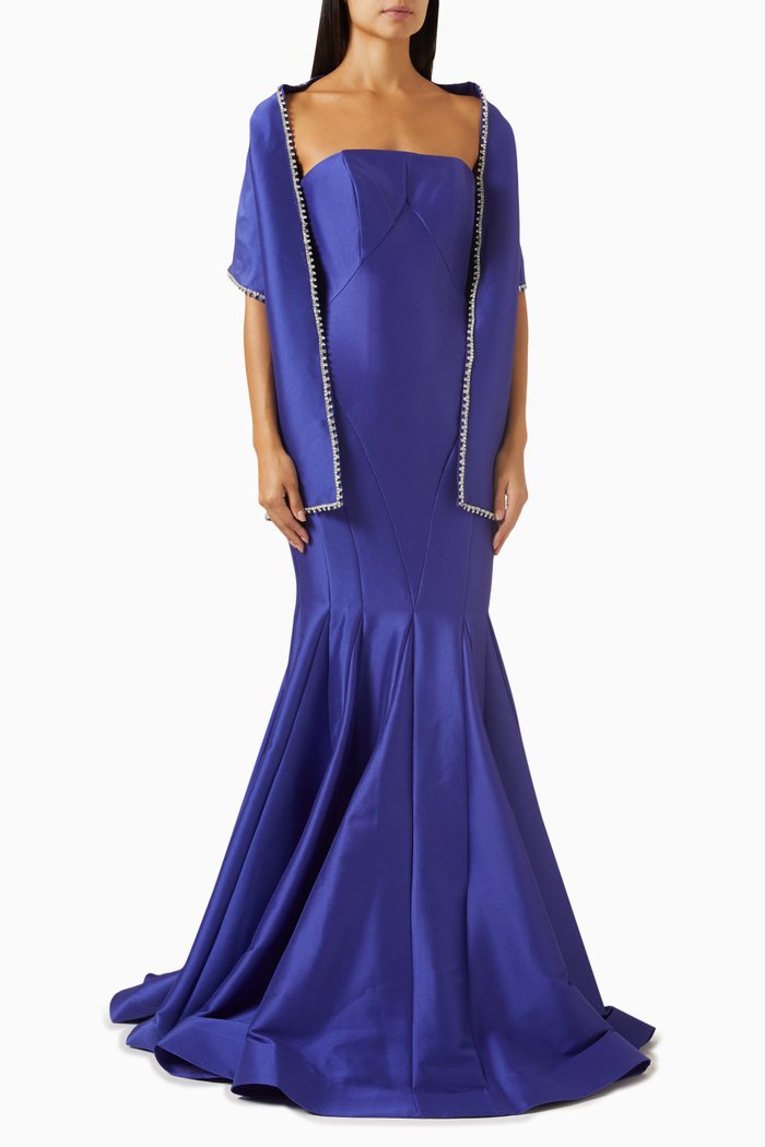

Detachable Jacket Rhinestone Gown in Stretch-mikado, Purple