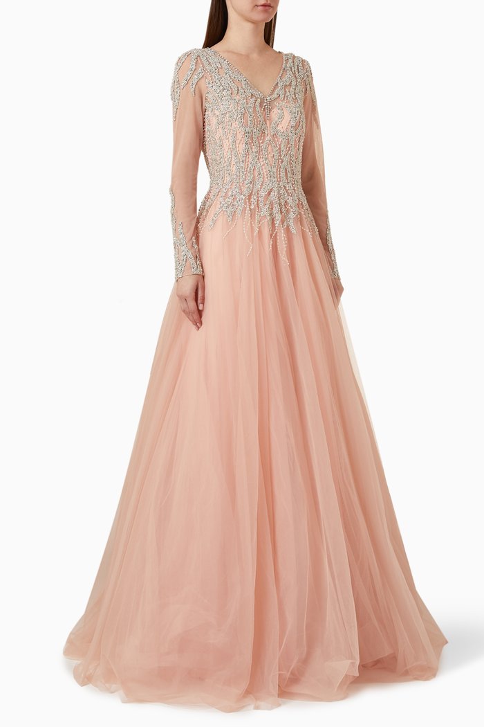 Crystal-embellished Gown in Tulle, Pink