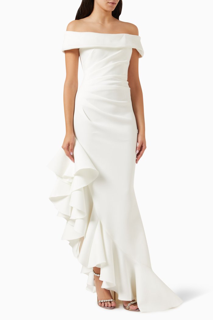 

Off-shoulder Ruffle Gown, White