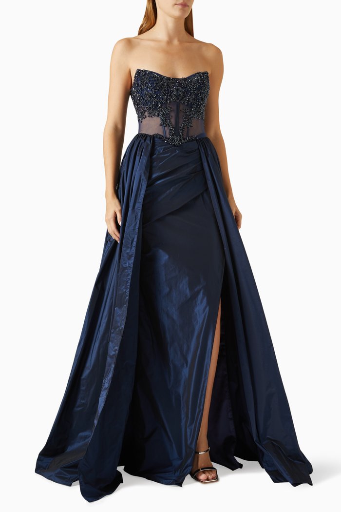 

Beaded Strapless Gown, Blue