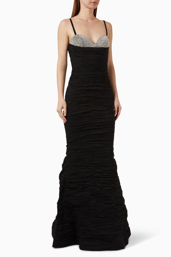 

Rhinestone-embellished Gown in Crushed-taffeta, Black
