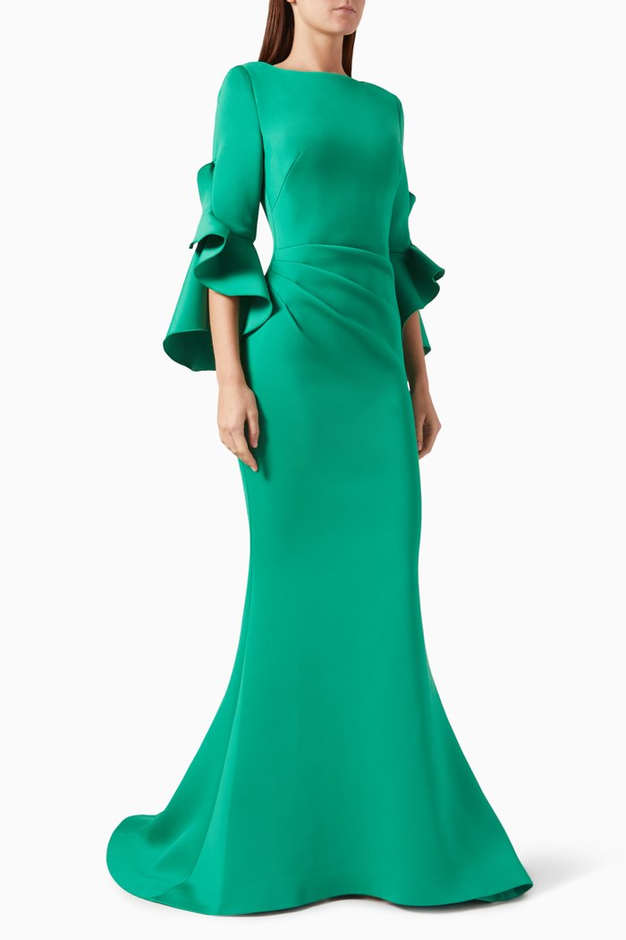 

Ruffled Mermaid Gown in Scuba, Green