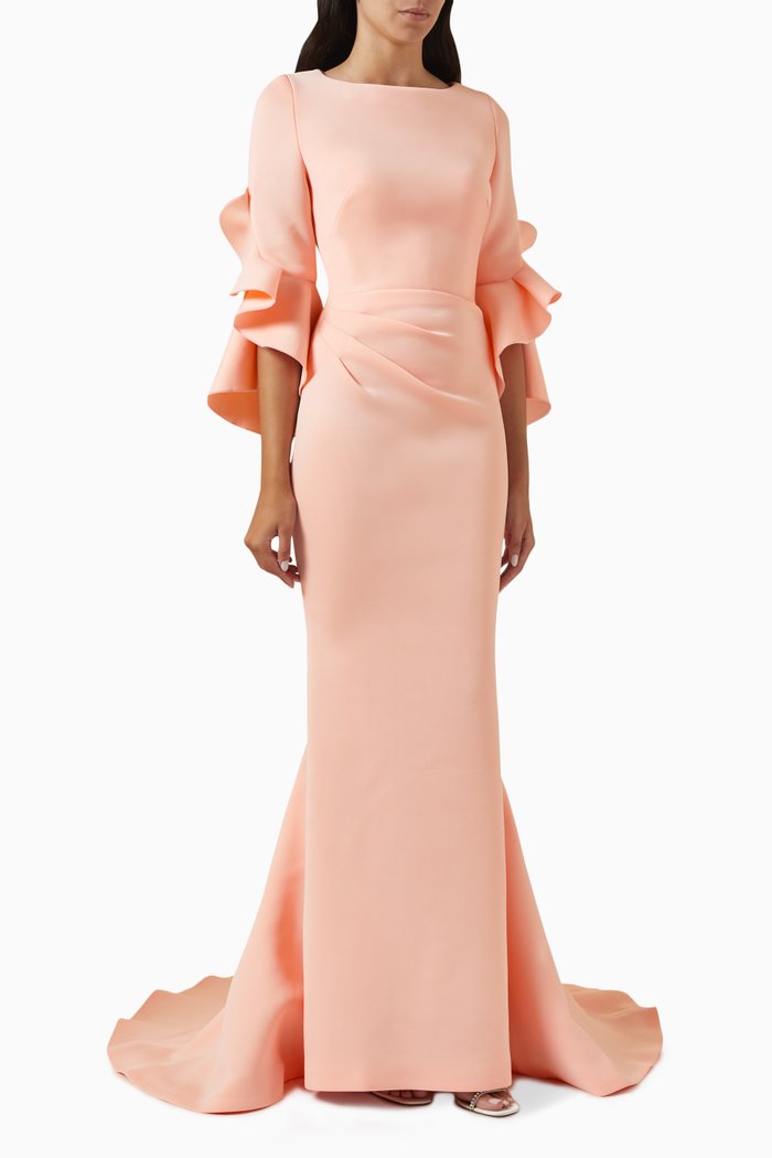 

Ruffled Mermaid Gown in Scuba, Pink