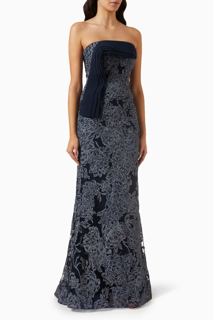

Strapless Embellished Lace Gown, Blue
